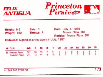 1989 Star #173 Felix Antigua Back