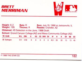 1989 Star #182 Brett Merriman Back