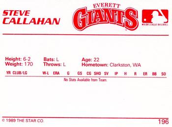 1989 Star #196 Steve Callahan Back