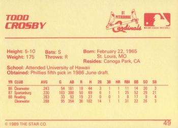 1989 Star #49 Todd Crosby Back