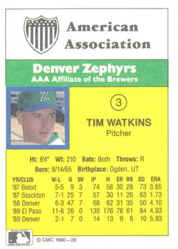 1990 CMC #28 Tim Watkins Back