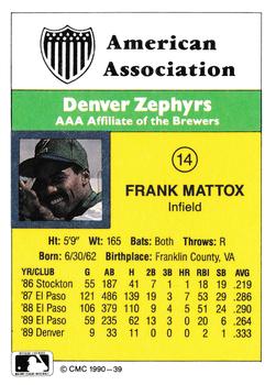 1990 CMC #39 Frank Mattox Back