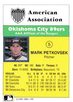 1990 CMC #155 Mark Petkovsek Back
