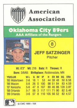 1990 CMC #158 Jeff Satzinger Back