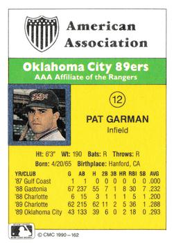 1990 CMC #162 Pat Garman Back