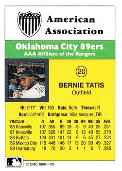 1990 CMC #170 Bernie Tatis Back