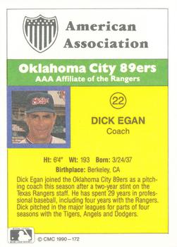 1990 CMC #172 Dick Egan Back