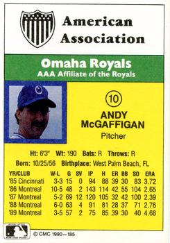 1990 CMC #185 Andy McGaffigan Back