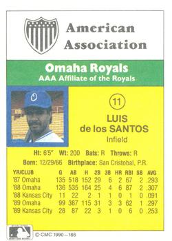 1990 CMC #186 Luis de los Santos Back