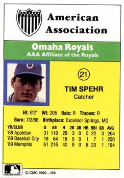 1990 CMC #196 Tim Spehr Back