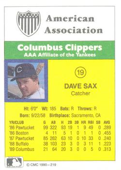 1990 CMC #219 Dave Sax Back