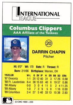 1990 CMC #220 Darrin Chapin Back