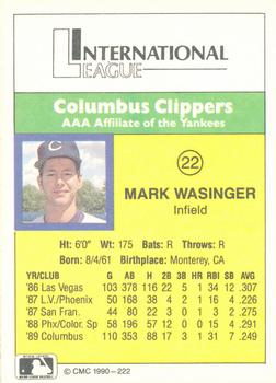 1990 CMC #222 Mark Wasinger Back