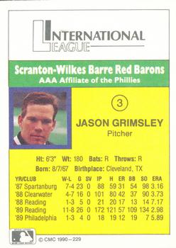 1990 CMC #229 Jason Grimsley Back