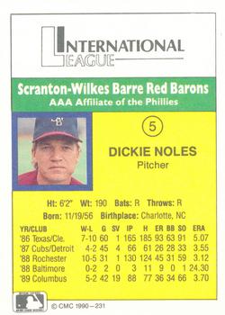 1990 CMC #231 Dickie Noles Back