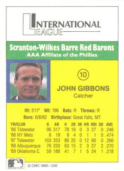 1990 CMC #236 John Gibbons Back
