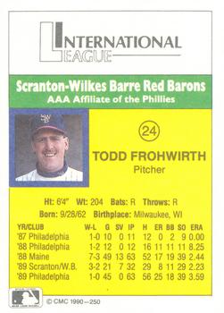 1990 CMC #250 Todd Frohwirth Back