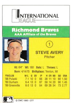 1990 CMC #277 Steve Avery Back