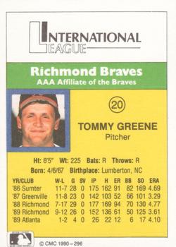1990 CMC #296 Tommy Greene Back