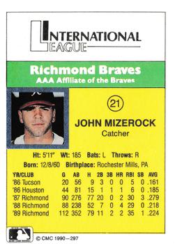 1990 CMC #297 John Mizerock Back