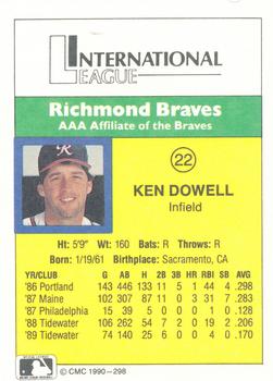 1990 CMC #298 Ken Dowell Back