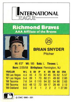 1990 CMC #301 Brian Snyder Back