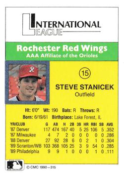 1990 CMC #315 Pete Stanicek Back