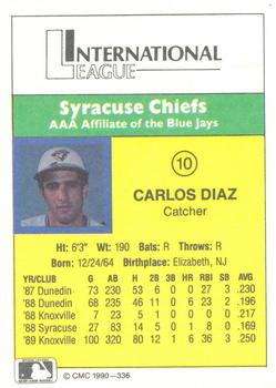 1990 CMC #336 Carlos Diaz Back