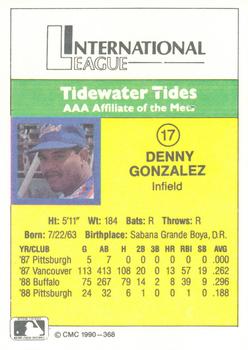 1990 CMC #368 Denny Gonzalez Back