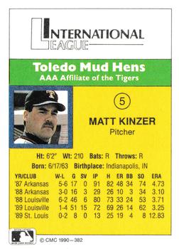 1990 CMC #382 Matt Kinzer Back