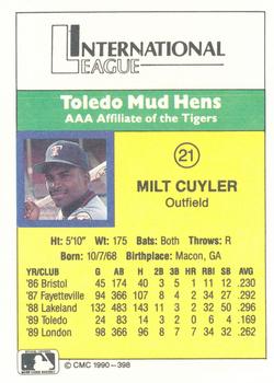 1990 CMC #398 Milt Cuyler Back