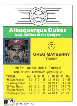 1990 CMC #409 Greg Mayberry Back