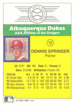 1990 CMC #414 Dennis Springer Back