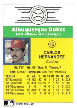 1990 CMC #418 Carlos Hernandez Back