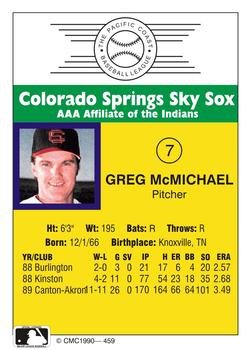 1990 CMC #459 Greg McMichael Back