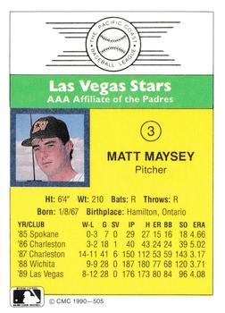 1990 CMC #505 Matt Maysey Back
