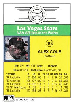 1990 CMC #519 Alex Cole Back