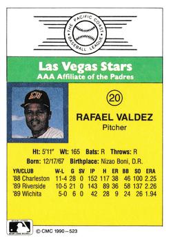 1990 CMC #523 Rafael Valdez Back