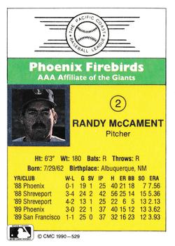 1990 CMC #529 Randy McCament Back