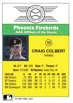 1990 CMC #543 Craig Colbert Back