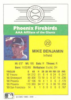 1990 CMC #549 Mike Benjamin Back