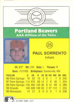 1990 CMC #577 Paul Sorrento Back