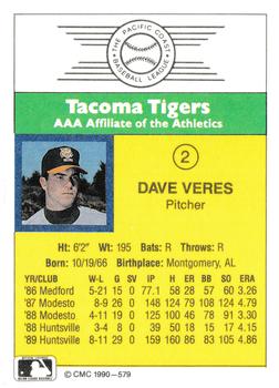 1990 CMC #579 Dave Veres Back
