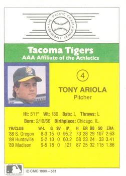 1990 CMC #581 Tony Ariola Back