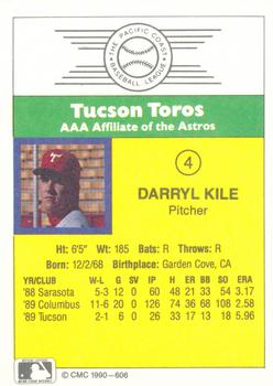 1990 CMC #606 Darryl Kile Back