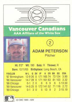 1990 CMC #629 Adam Peterson Back