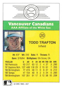 1990 CMC #647 Todd Trafton Back