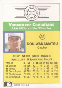 1990 CMC #649 Don Wakamatsu Back