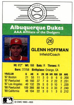1990 CMC #653 Glenn Hoffman Back