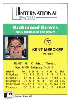 1990 CMC #657 Kent Mercker Back